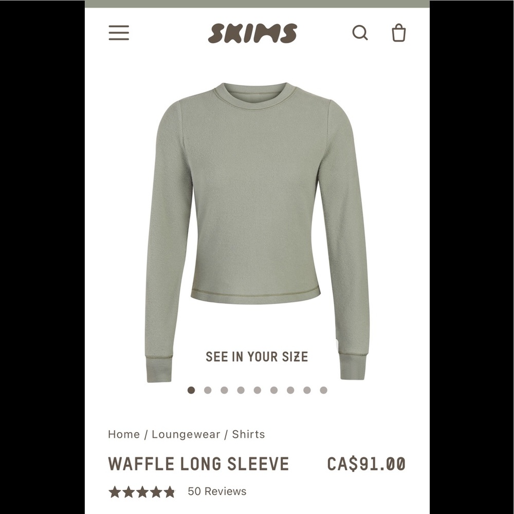 SKIMS Waffle Knit Long Sleeve Tee - Sage